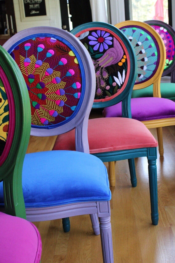 Handmade embroidered fabric with bright velvet base